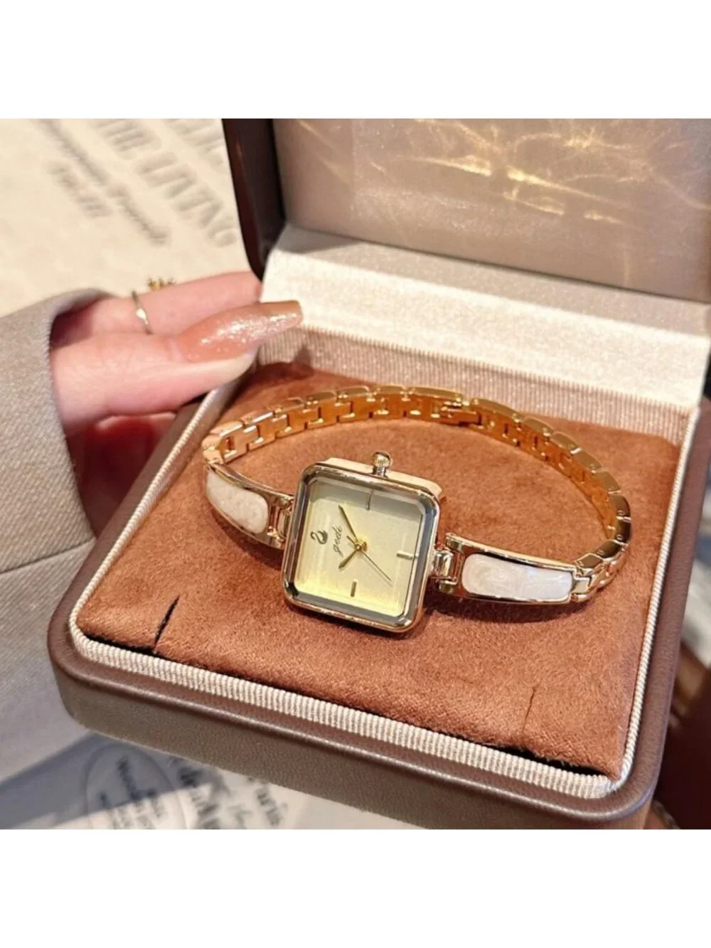 Women's Gold Small Minimalist Square Bracelet Classic Elegant Quartz Wrist Watch